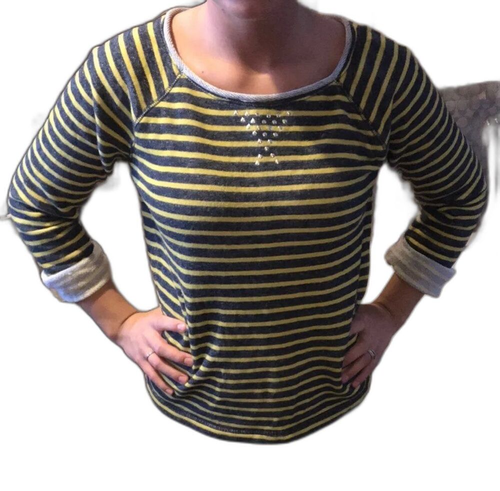Jones New York Sport Striped 3/4 Sleeve Sweatshirt Medium